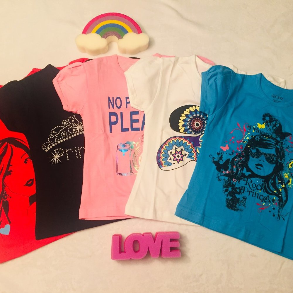 Girls 2-3Yrs T Shirt Set  5 Graphic T Shirts 100% Cotton  NEW